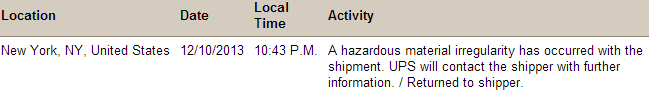 UPS  Tracking Information - HAZMAT